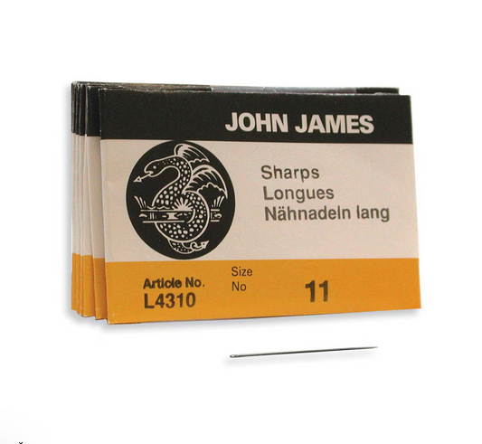Size 11 John James Sharps Needles 31mm Pack of 25 Beading Needles