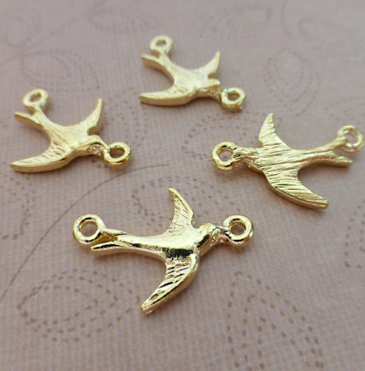 Small Bird Charm or Connector in Gold Colour - Pack of 10