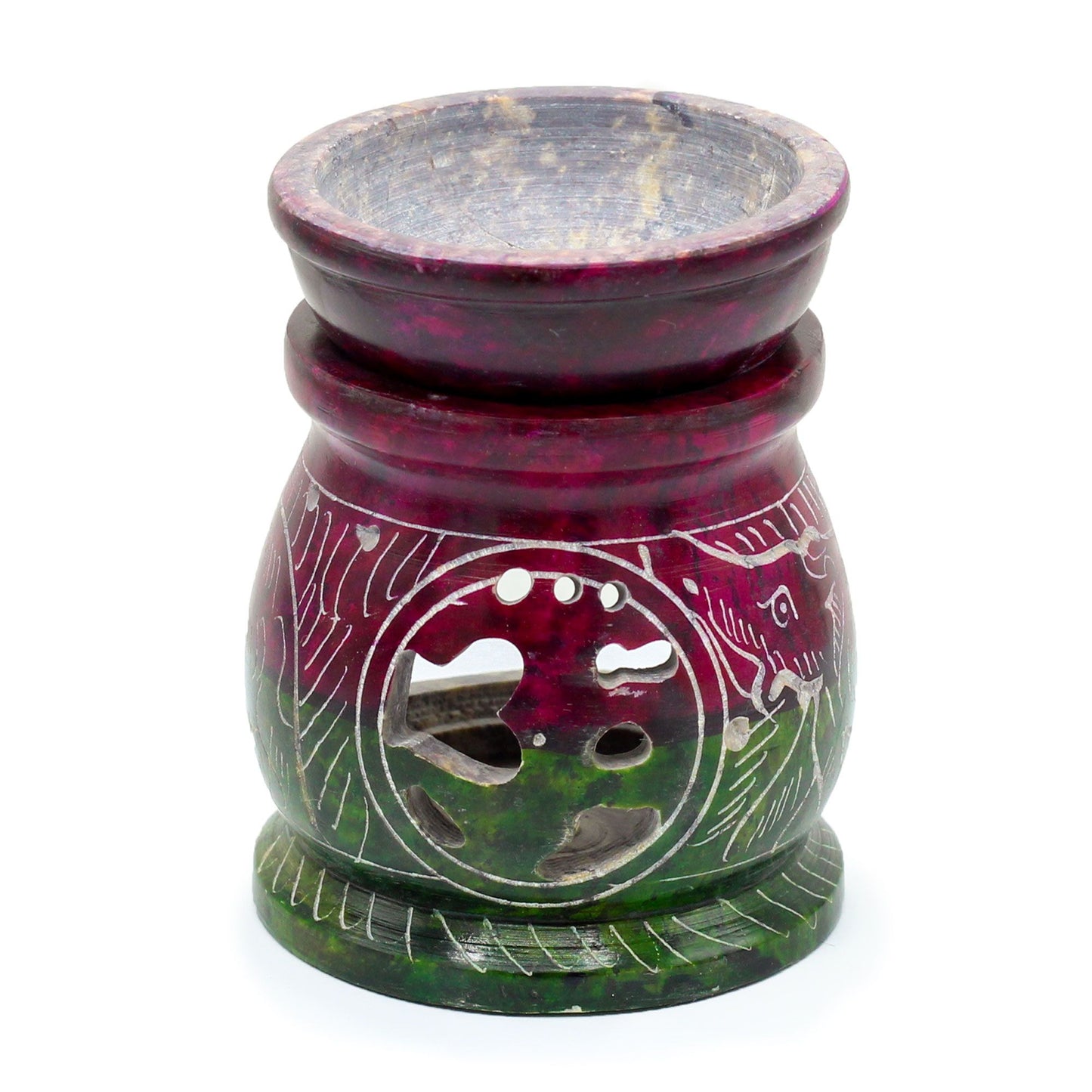 Small Coloured Om & Elephant Soapstone Oil Burner
