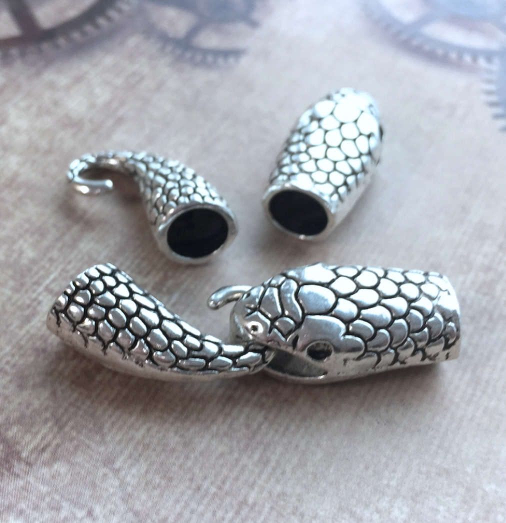 Snake Head Antique Silver Clasp for Leather Cord - 2 Sets