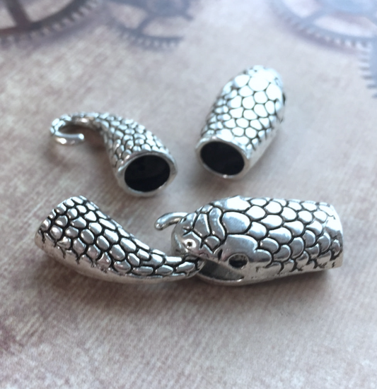Snake Head Antique Silver Clasp for Leather Cord - 2 Sets