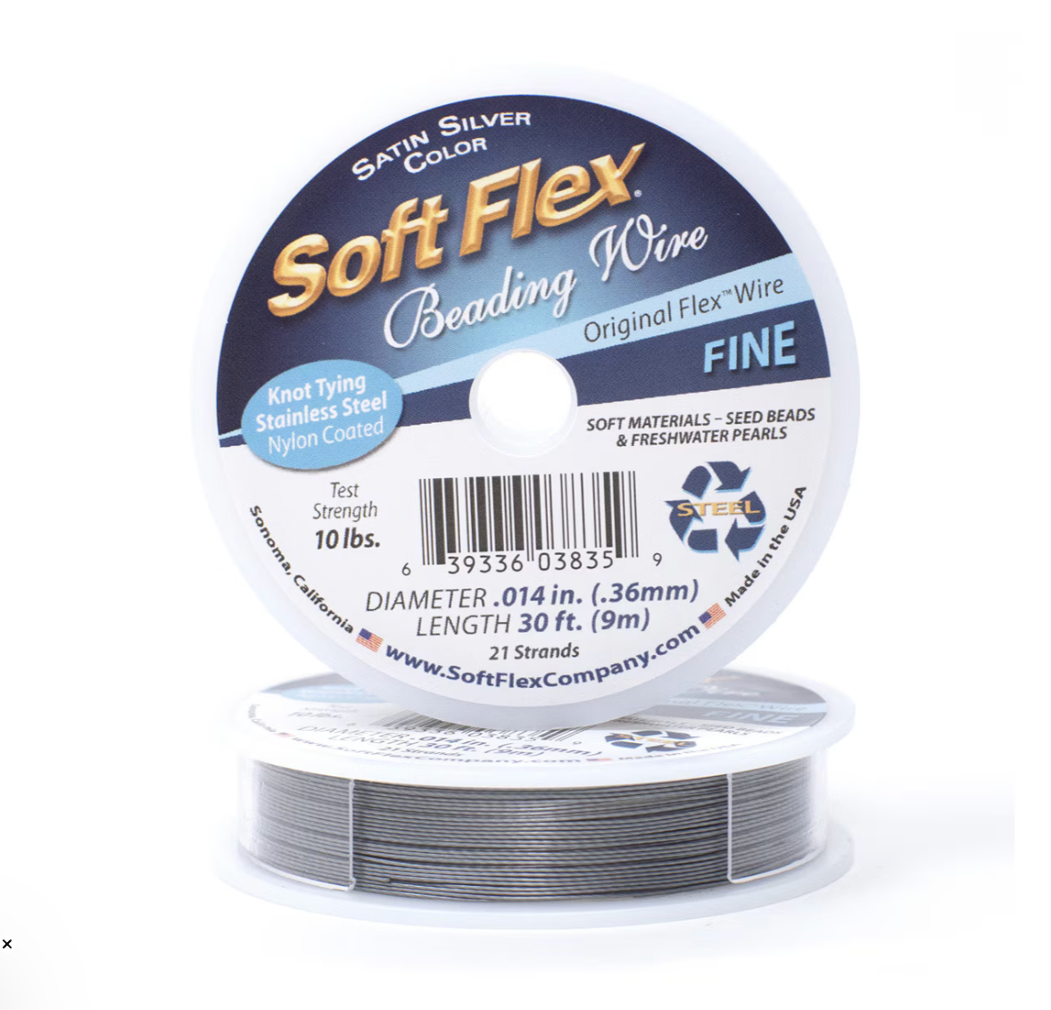 Soft Flex Satin Silver Fine Beading Wire 0.014 inch 30 ft