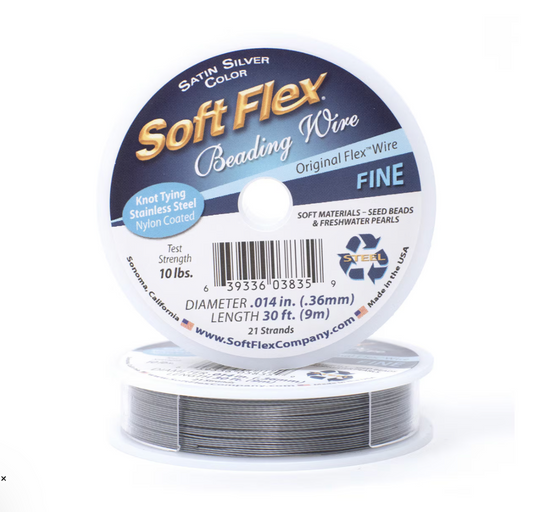 Soft Flex Satin Silver Fine Beading Wire 0.014 inch 30 ft
