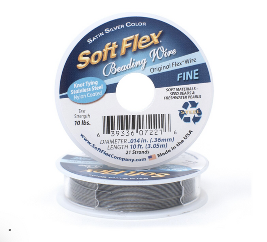 Soft Flex Satin Silver Fine Beading Wire 10 ft