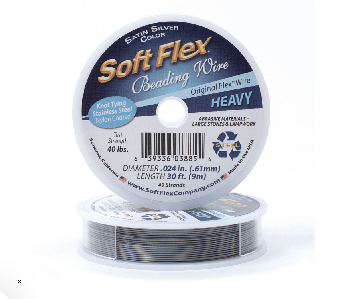 Soft Flex Satin Silver Heavy Beading Wire 0.024 inch 30 ft