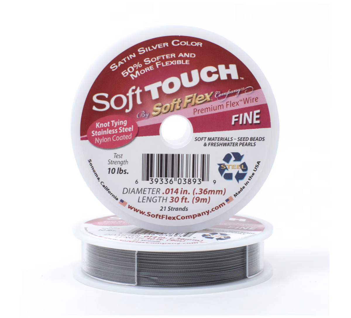 Soft Touch Soft Flex Satin Silver Fine Beading Wire 0.014 inch 30 ft