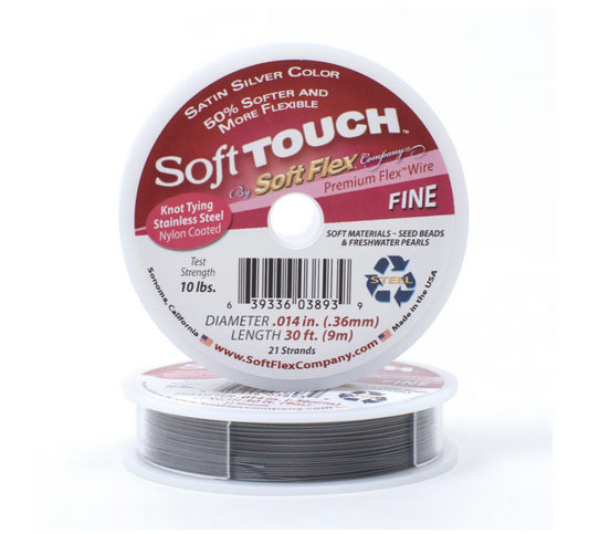 Soft Touch Soft Flex Satin Silver Fine Beading Wire 0.014 inch 30 ft
