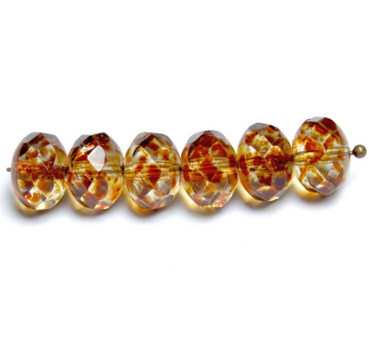 Speckled Brown Faceted Rondelle Beads Czech Glass Pressed Beads - Pack of 20