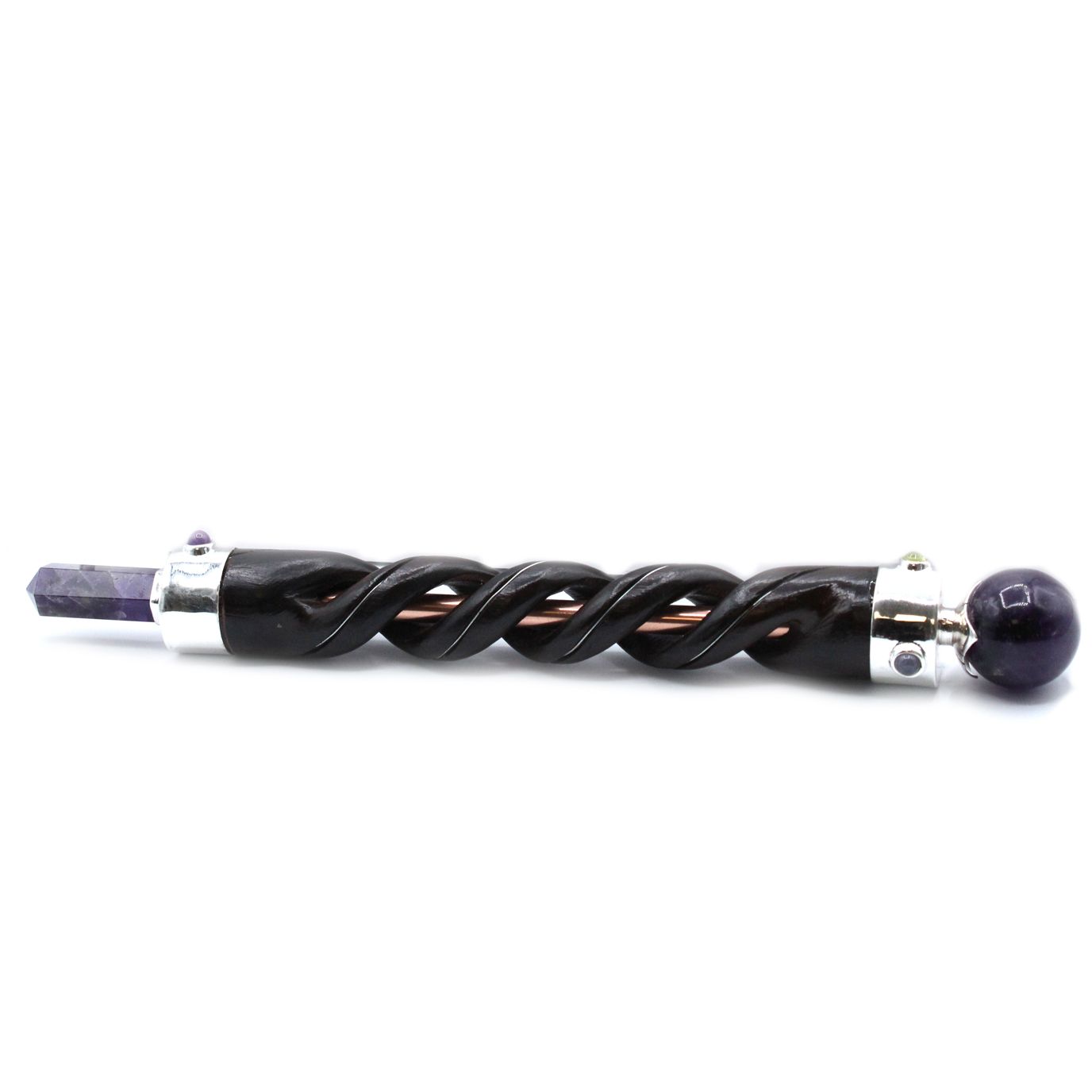 Spiral Carving Healing Wand - Copper Pipe, Amethyst
