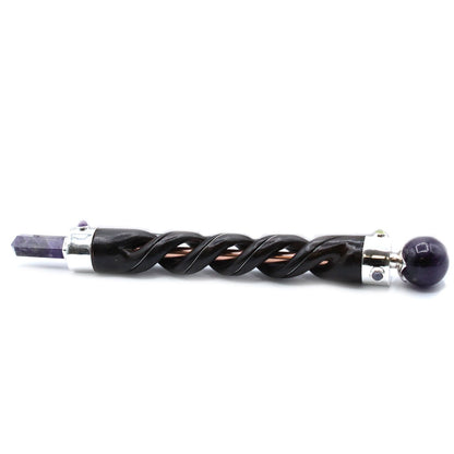 Spiral Carving Healing Wand - Copper Pipe, Amethyst