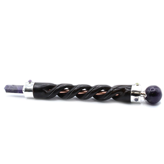 Spiral Carving Healing Wand - Copper Pipe, Amethyst