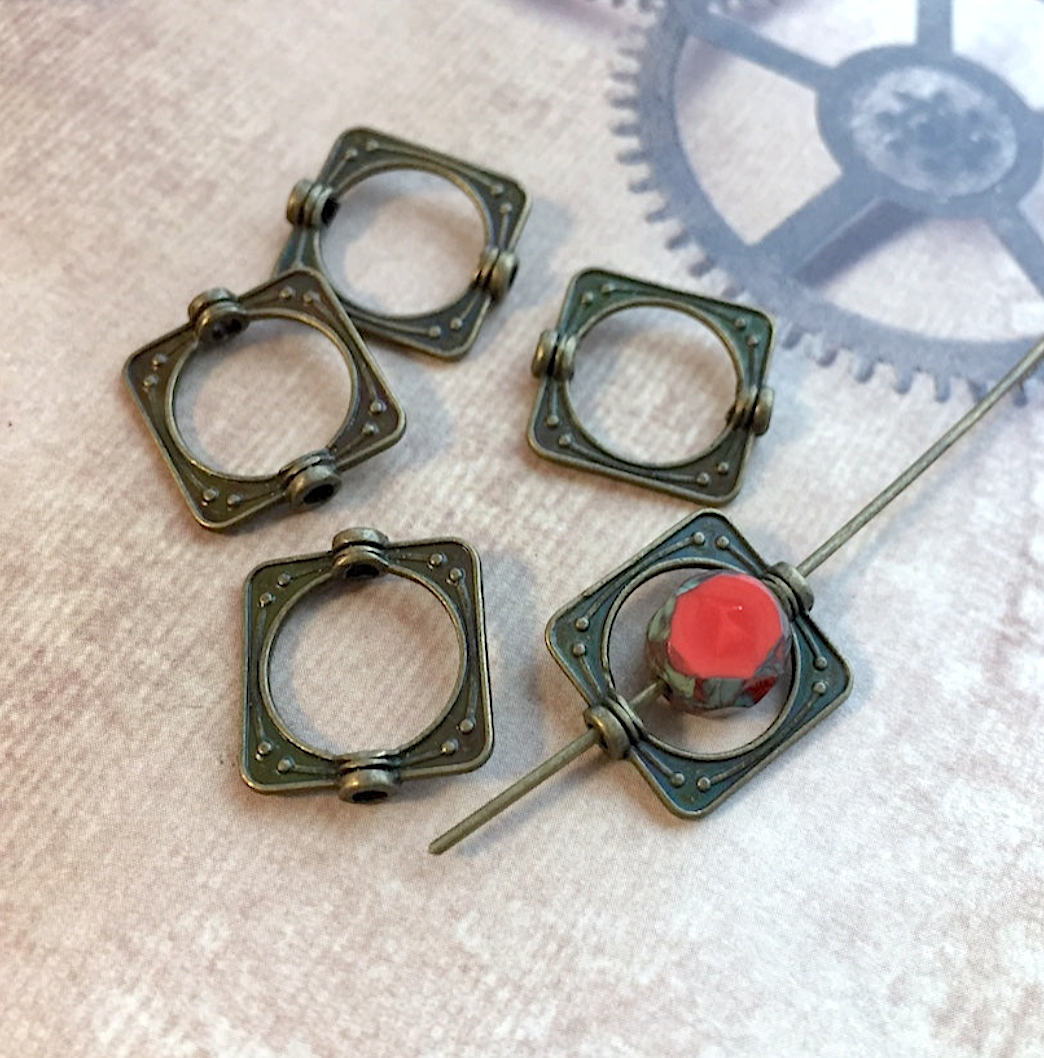 Square Bead Frames Metal Beads in Bronze Colour - Pack of 10