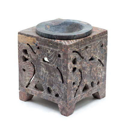 Square Soapstone Elephant Oil Burner