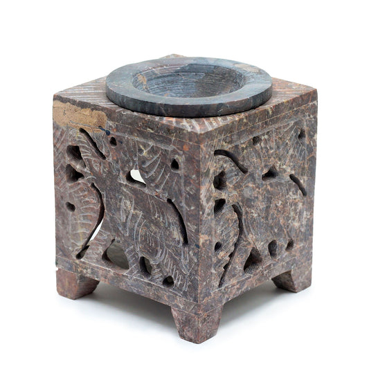 Square Soapstone Elephant Oil Burner