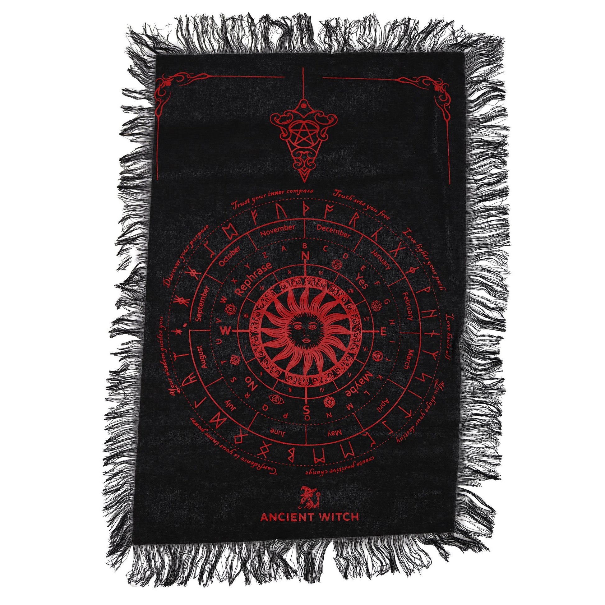 Sun Face Pendulum Divination Cloth Black & Blood Red