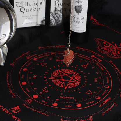 Sun Face Pendulum Divination Cloth Black, Blood Red
