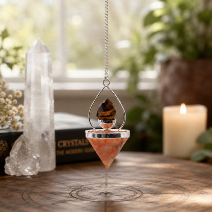Sunstone & Tigereye Gemstone Lantern of Life Pendulum