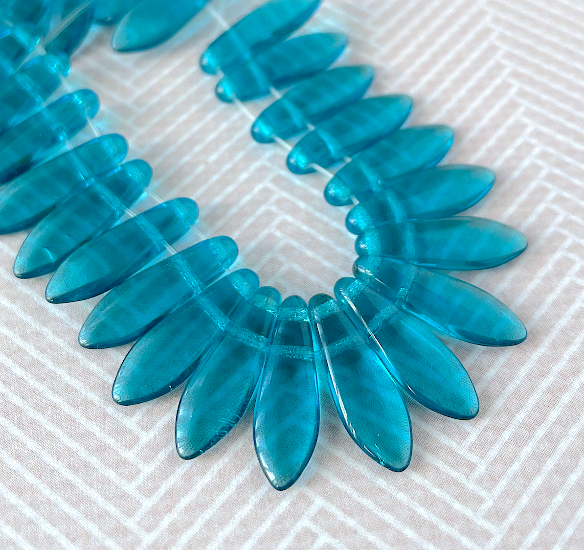 Teal Two Hole Dagger Beads Czech Pressed Glass Beads - Pack of 10 grams