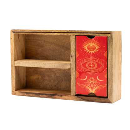 Three Section Tarot Card Holder Box with Red Lid