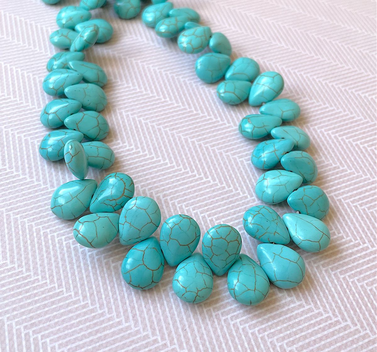 Top-drilled Synthetic Turquoise Teardrops Beads - Strand of 55