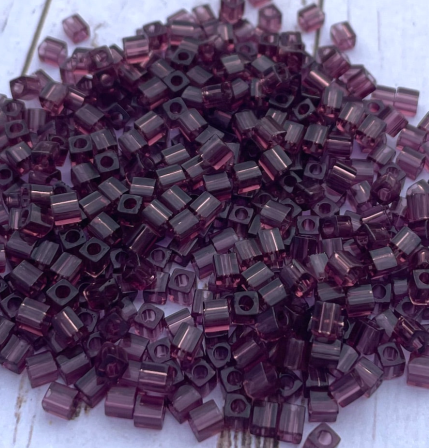 Transparent Light Plum Miyuki Cubes 3mm Japanese Beads - 20 grams