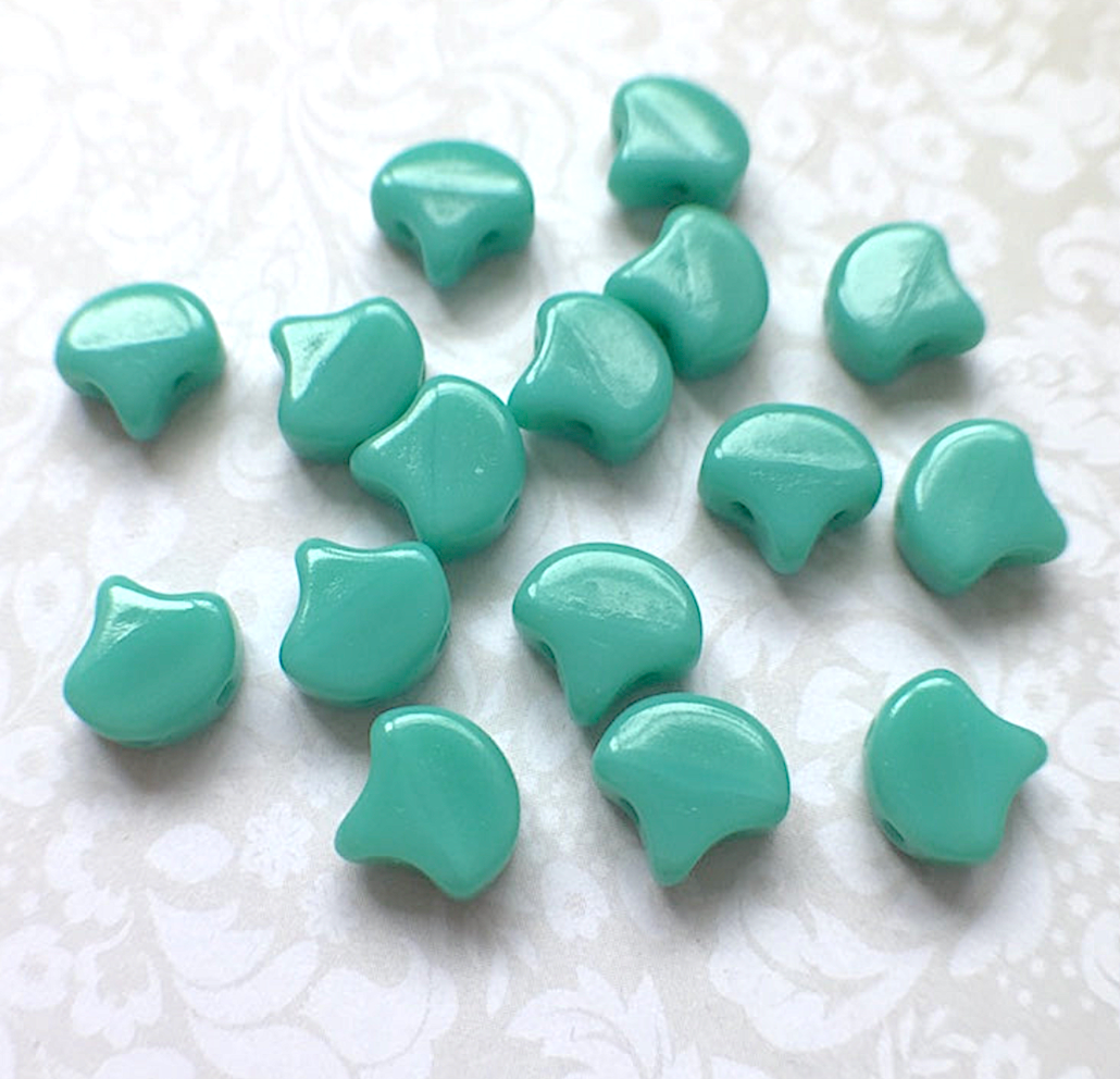 Turquoise Green Ginko Duo Beads by Matubo - 10 grams