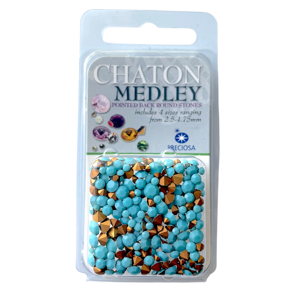 Turquoise Preciosa Chaton Rhinestones - 5 Grams of Mix Sizes