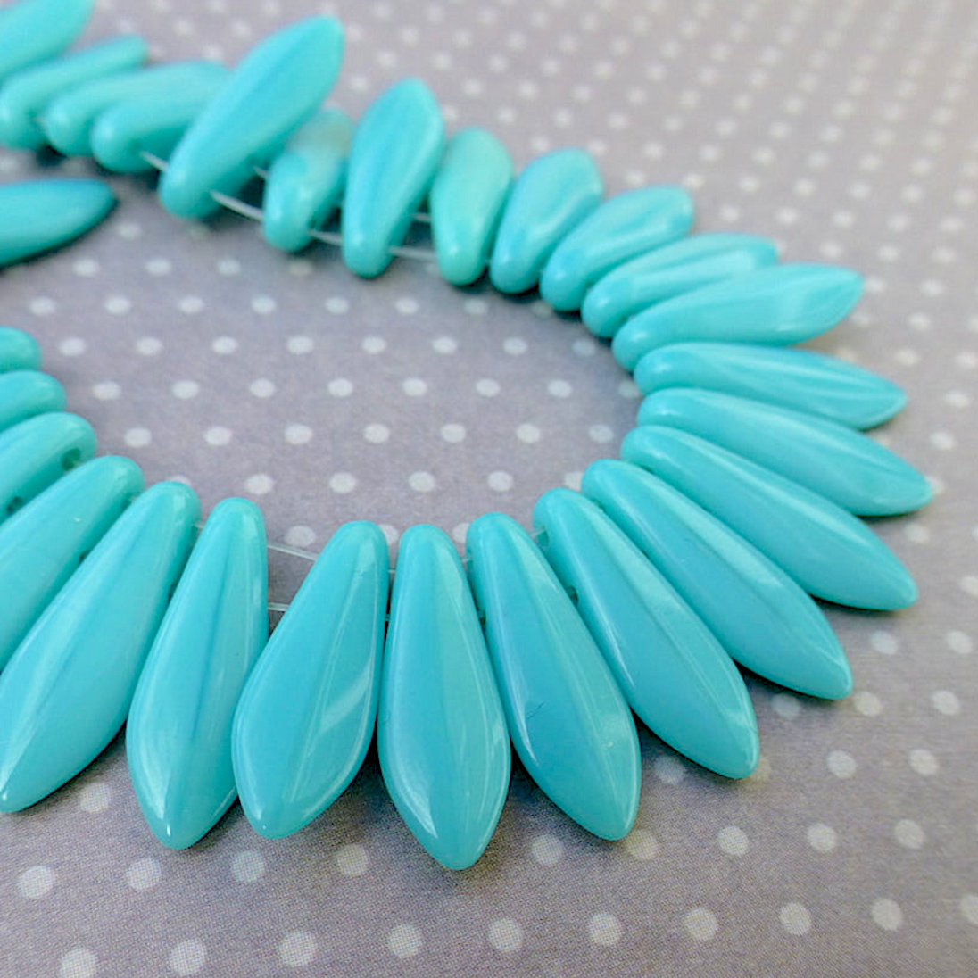 Turquoise Two Hole Dagger Beads Czech Pressed Glass Beads - Pack of 10 grams