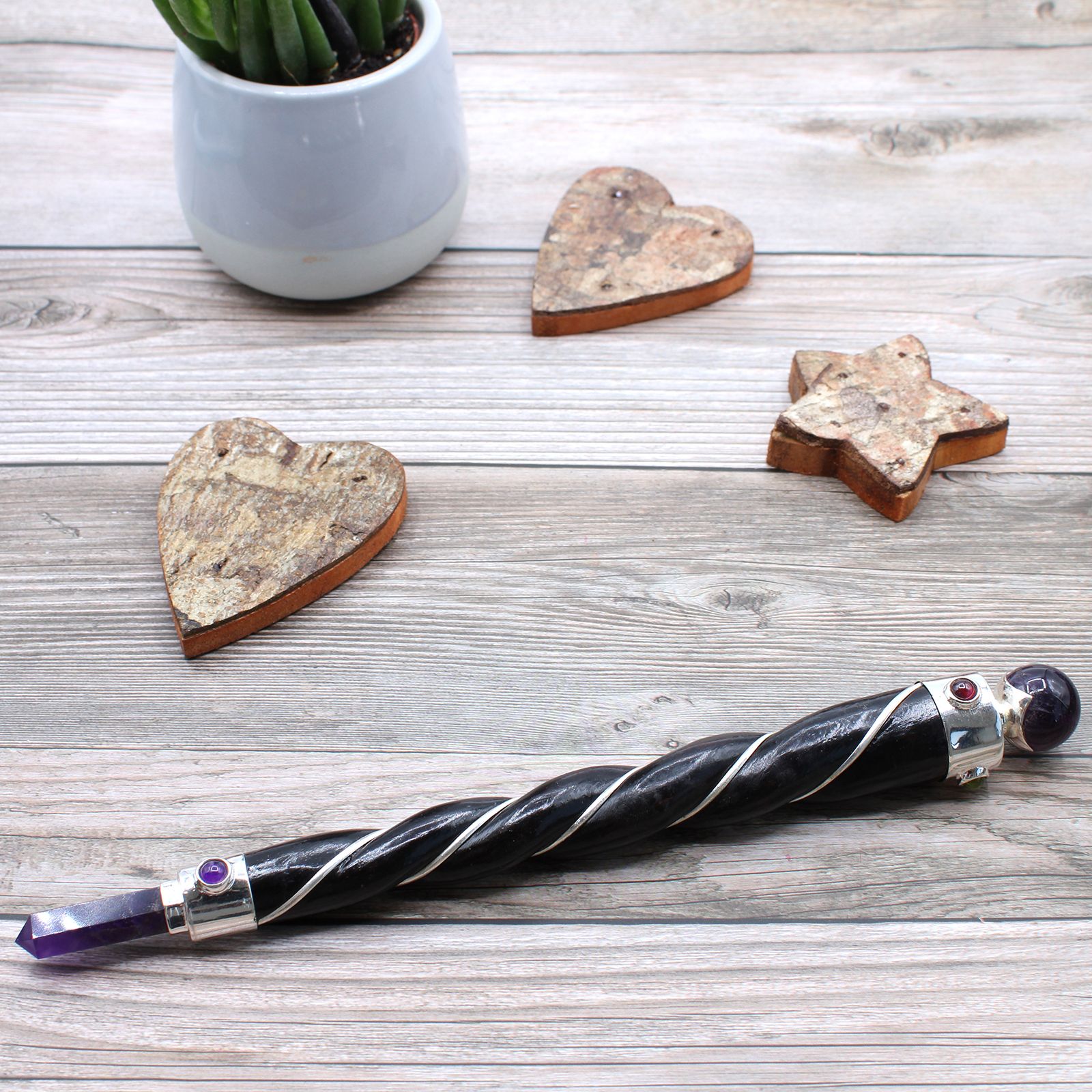 Twisted Healing Wand - Silver, Amethyst Sphere