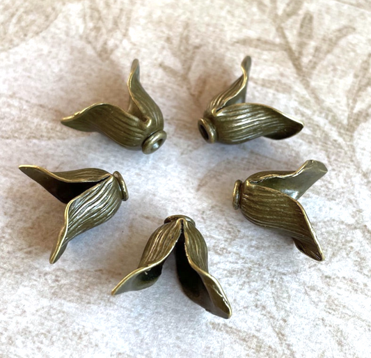 Two Petals Floral Bead Caps Bronze Colour Jewellery Findings Pack of 10