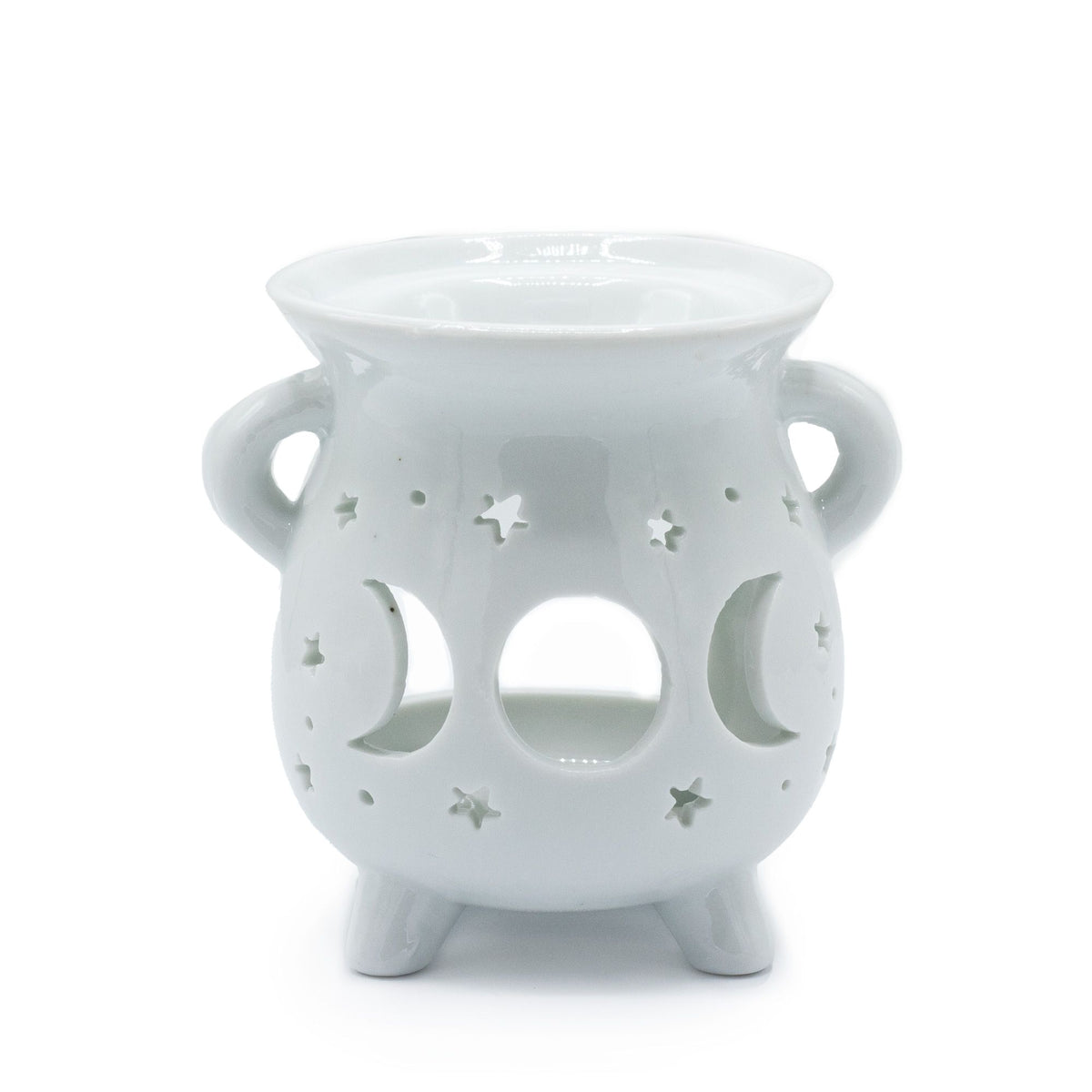 White Ceramic Cauldron Oil Burner Moon Phase 