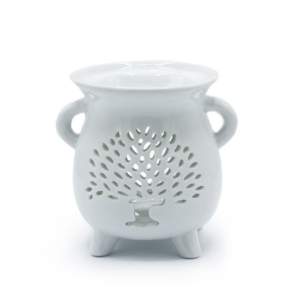 White Ceramic Cauldron Oil Burner Tree of Life