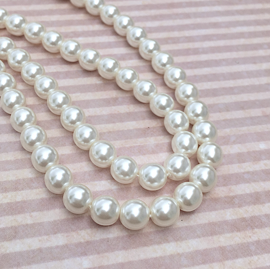 White Round Czech Glass Pearls 8mm Strand of 35 beads