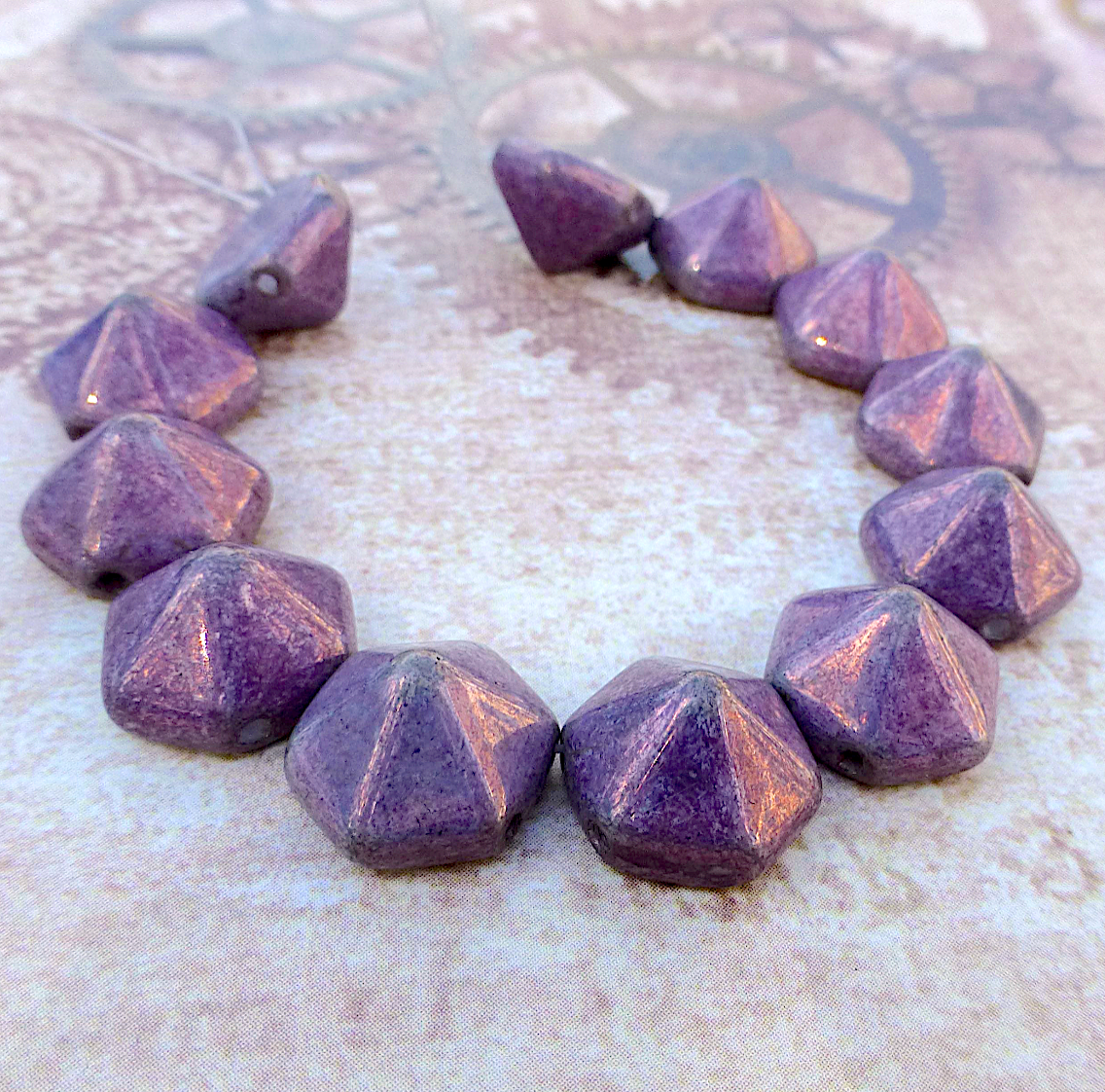 White Vega Pyramid Hex Glass 2-hole Beads Strand of 12