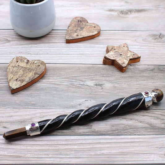 Tiger Eye Wooden Twisted Healing Wand