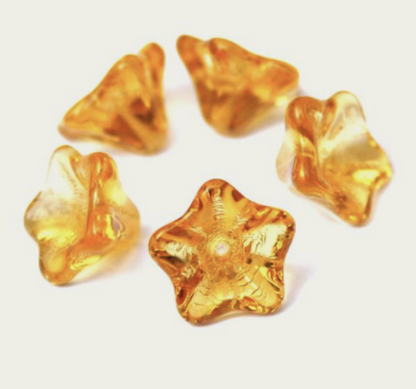Yellow Flower Cup Pressed Glass Beads Pack of 30