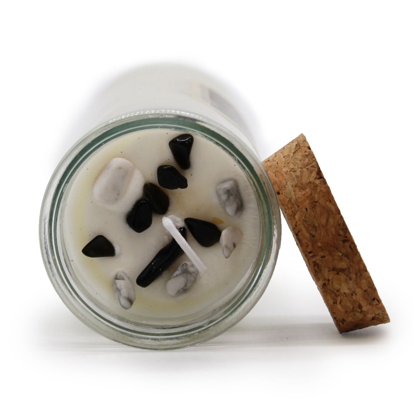 Magic Spell Candle for Balance with BLACK AGATE, WHITE JASPER Gemstones & YLANG YLANG