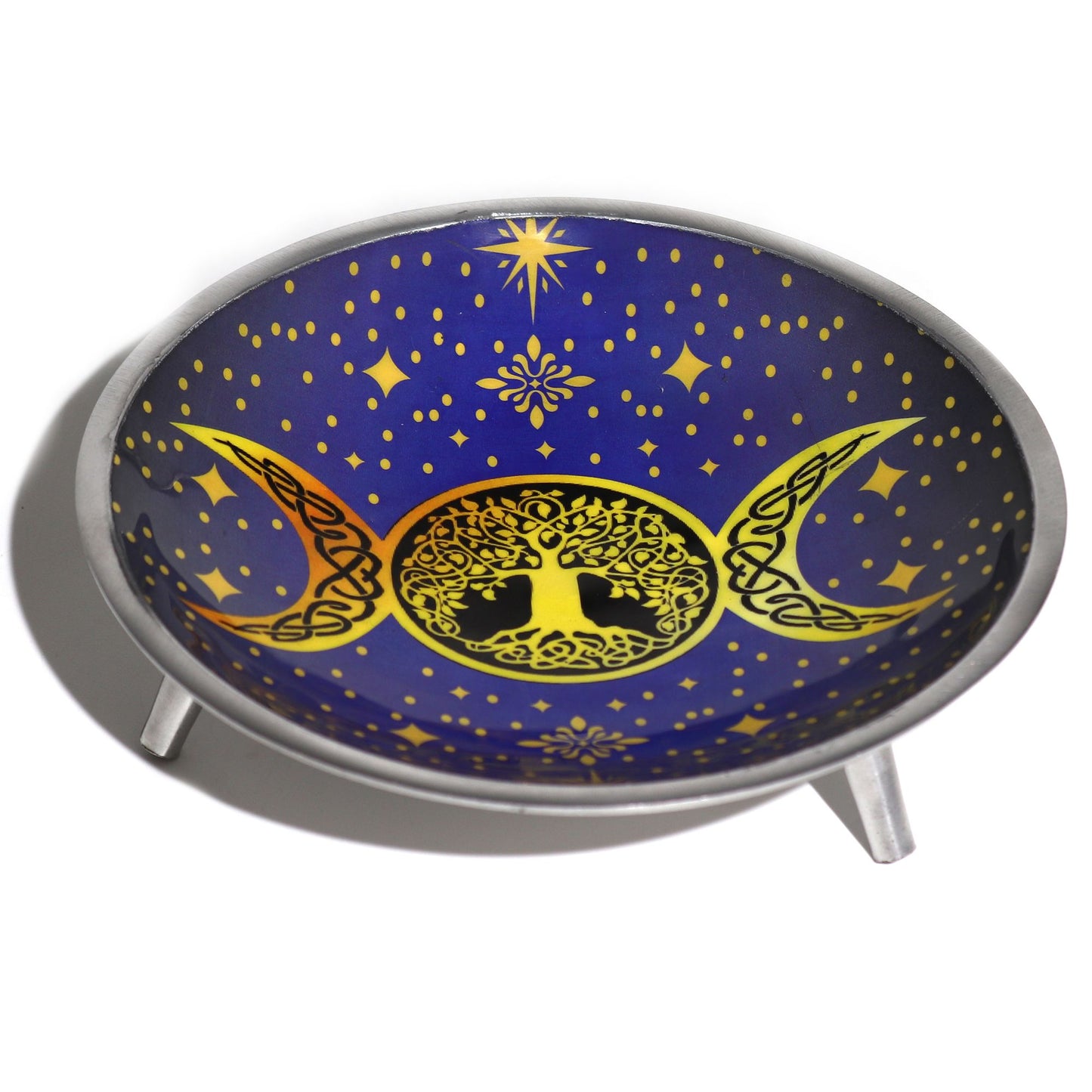 Triple Leg  Enamelled Offering Plate - Triple Moon