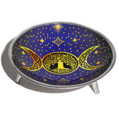 Triple Leg  Enamelled Offering Plate - Triple Moon