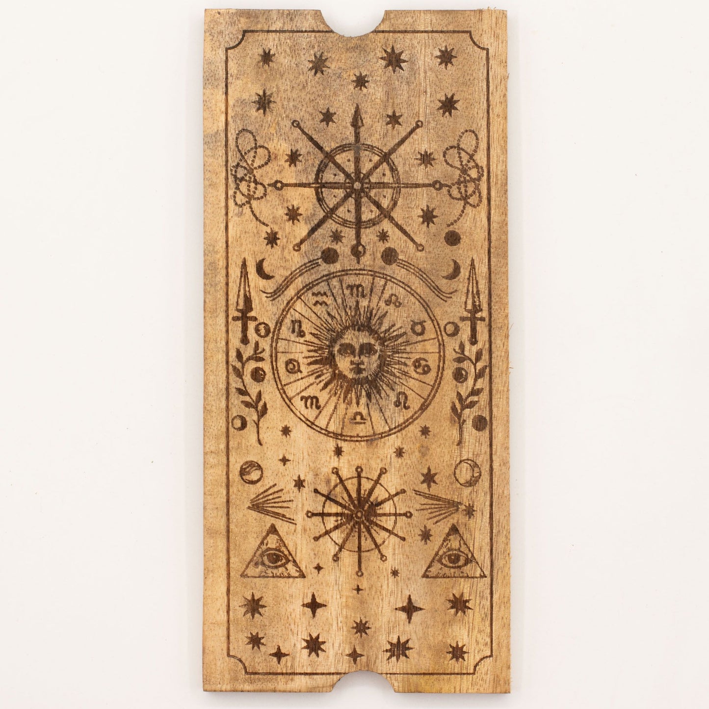 Four Section Tarot Box & Card Holder With Sun Carving