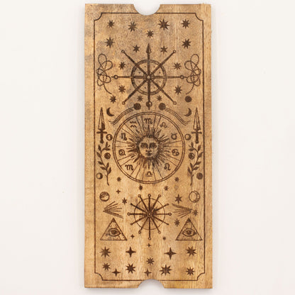 Four Section Tarot Box & Card Holder With Sun Carving