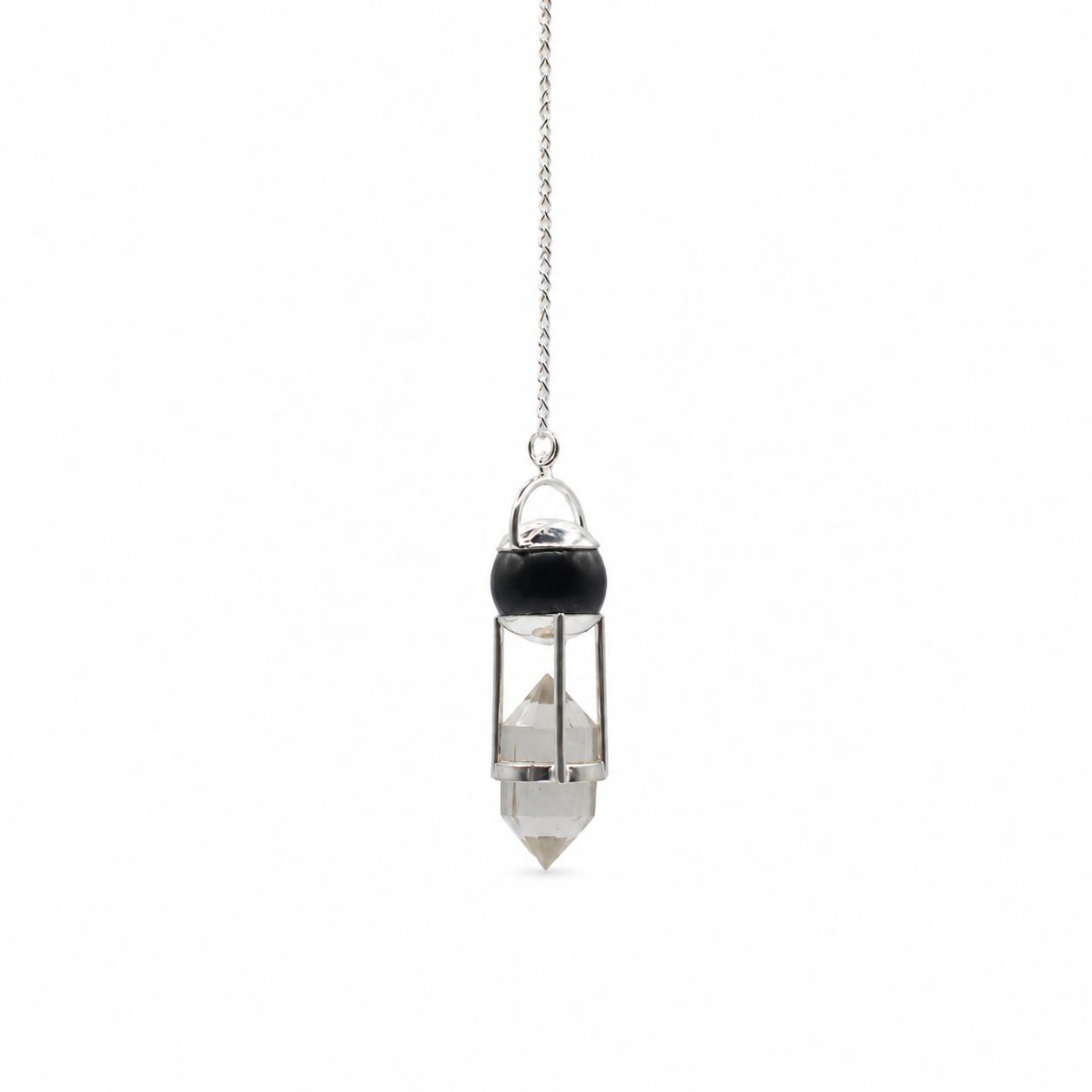 Obsidian, Clear Quartz Double Power Pendulum Shadow Seer