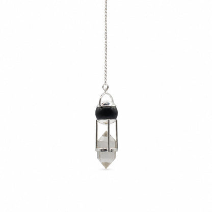 Obsidian, Clear Quartz Double Power Pendulum Shadow Seer