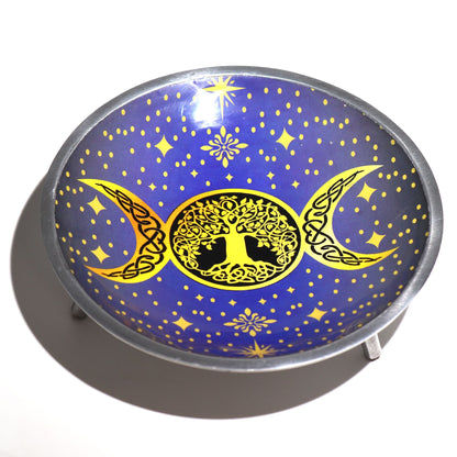 Triple Leg  Enamelled Offering Plate - Triple Moon