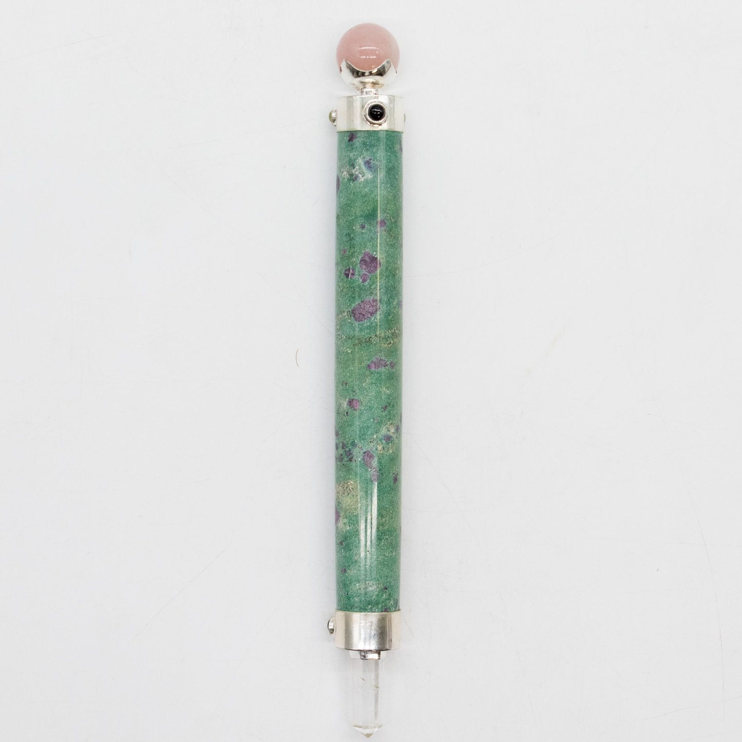 Verdant Heart Wand - Ruby Fuchsite, Rose Quartz, Crystal Ball top