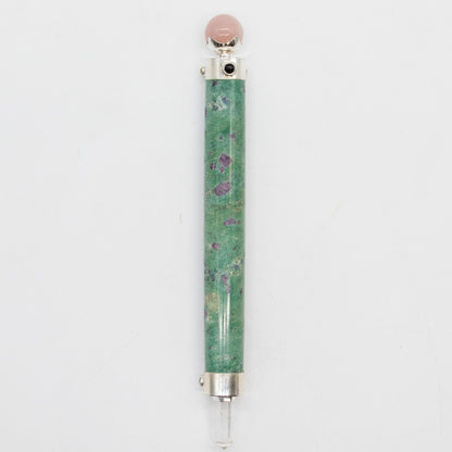 Verdant Heart Wand - Ruby Fuchsite, Rose Quartz, Crystal Ball top