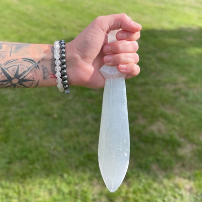 Selenite 25cm Large Ritual Knife - Spiral