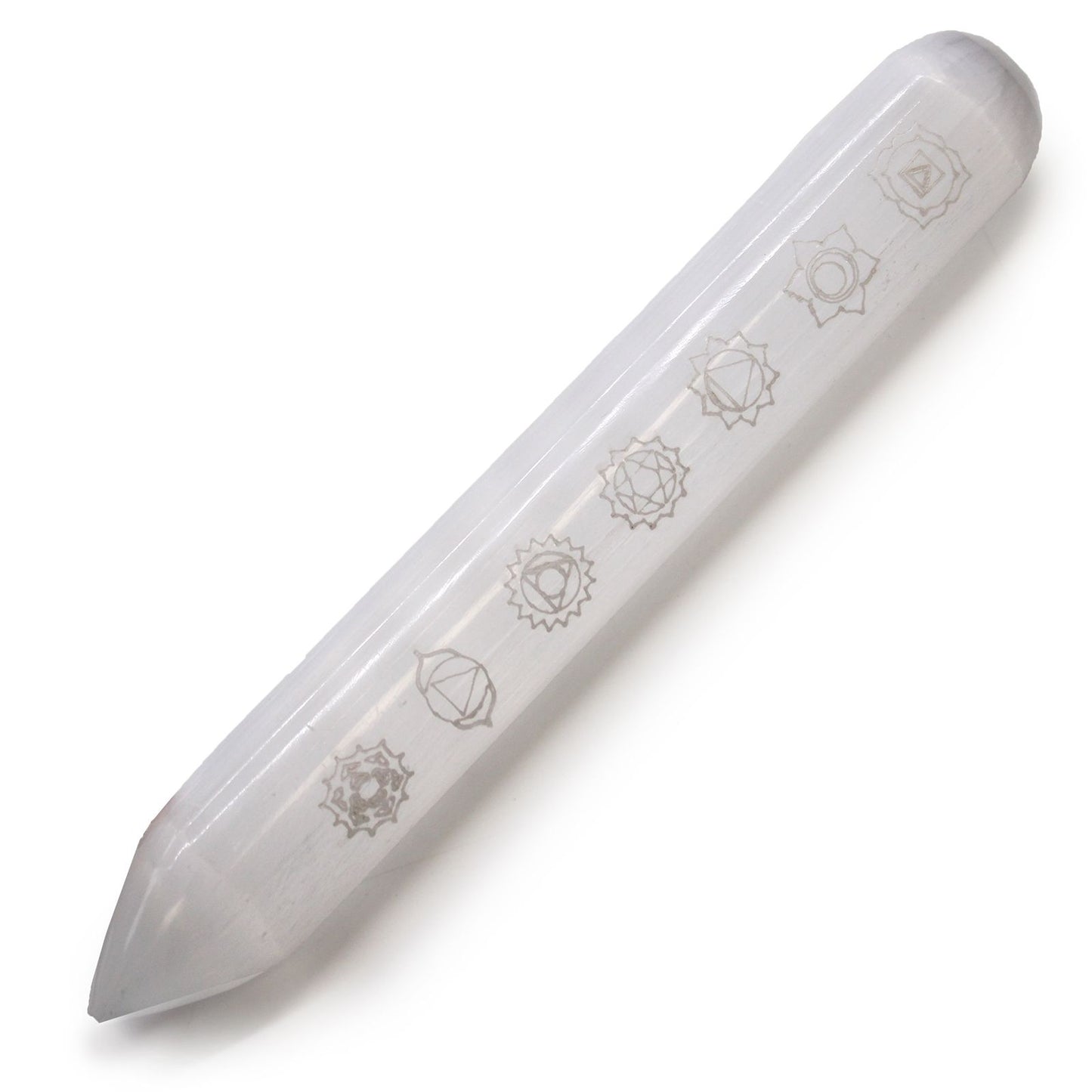Selenite 7 Chakra Wand 16 cm Point one End