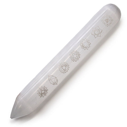 Selenite 7 Chakra Wand 16 cm Point one End