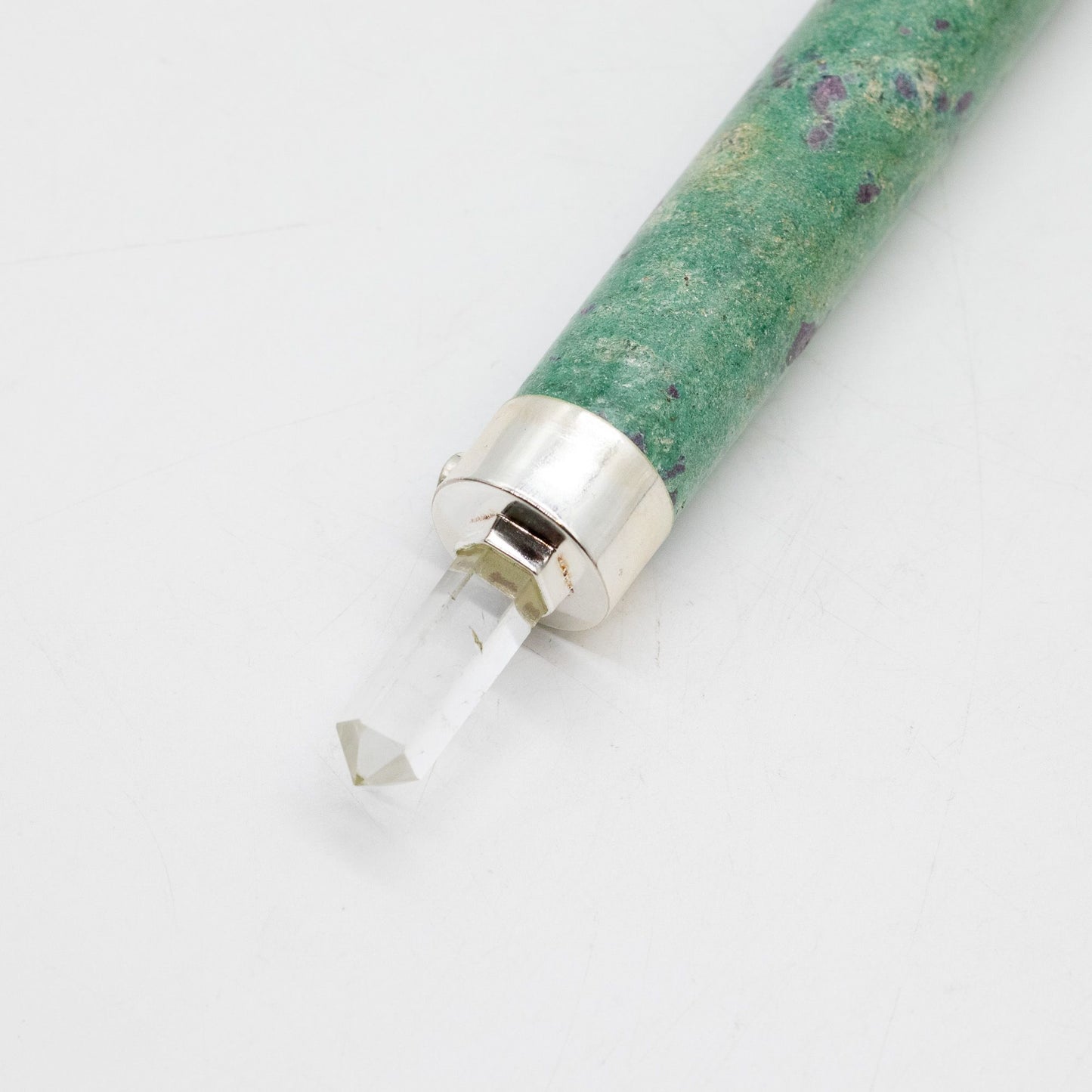 Verdant Heart Wand - Ruby Fuchsite, Rose Quartz, Crystal Ball top